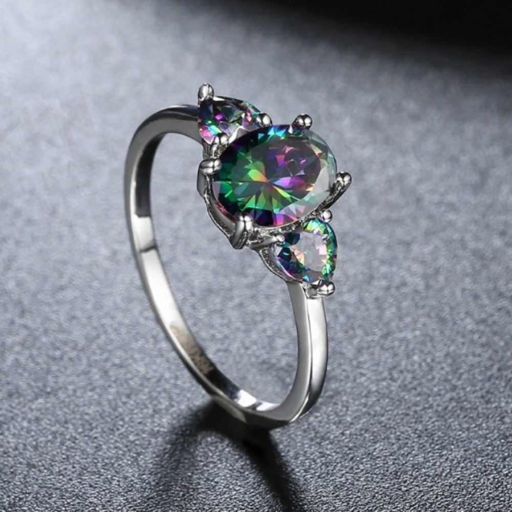 🌈2.13 CT Rainbow Topaz 18k White Gold Ring🌈